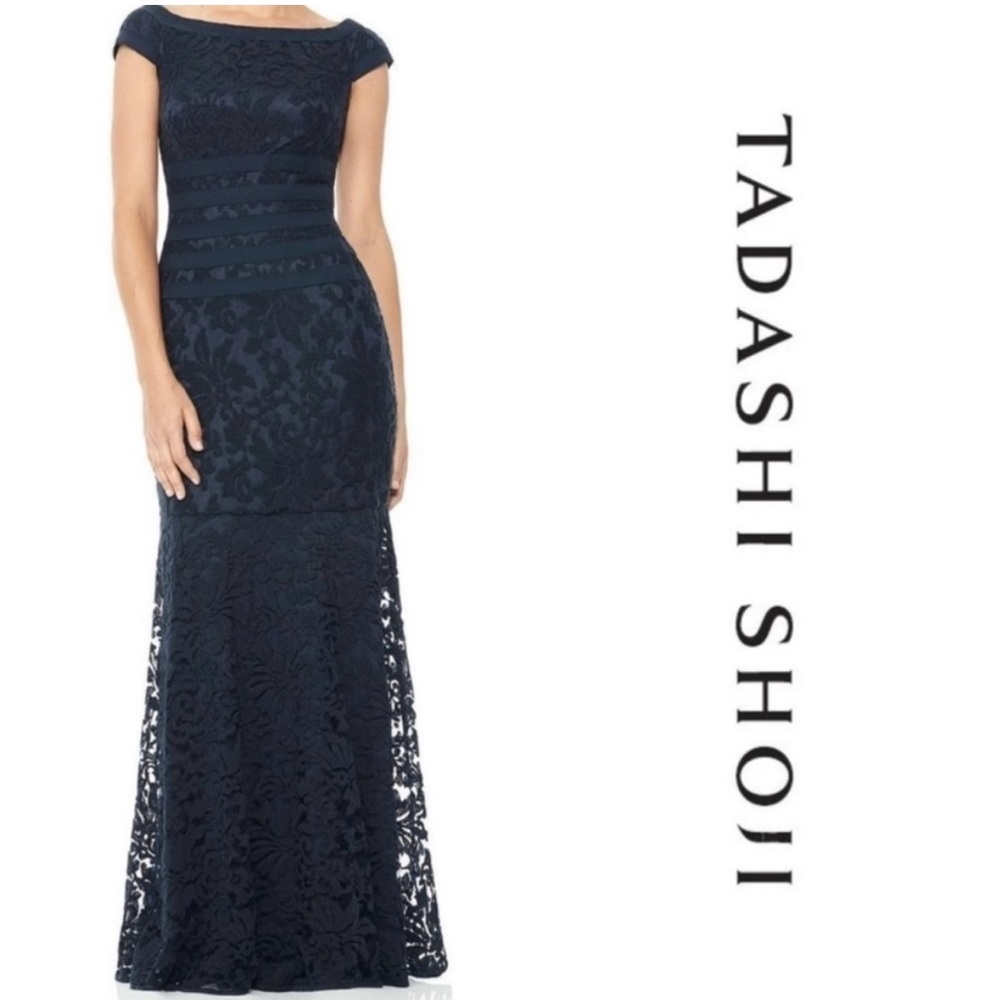 Navy Mermaid Gown Size 10 by Tadashi Shoji